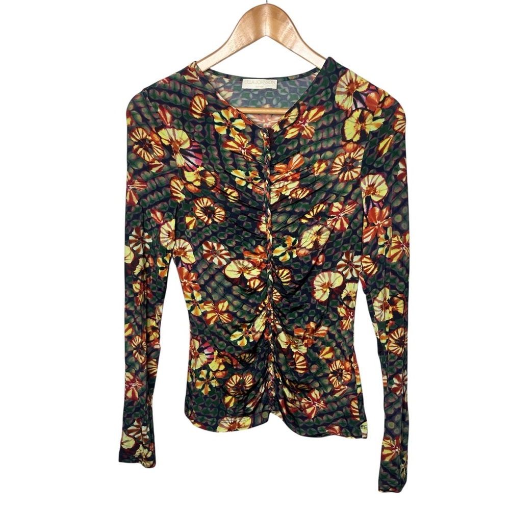 Ulla Johnson Evergreen Floral Mixed Print Ricci Long Sleeve Printed Jersey Top - Picture 4 of 11